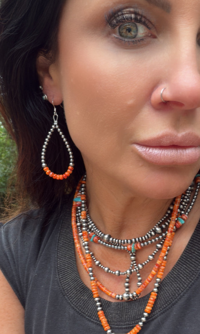 Orange Spiny Oyster Earrings – Sterling Silver Pearls