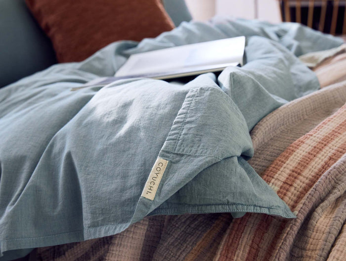 Organic Crinkled Percale™ Duvet Cover | Surf Chambray