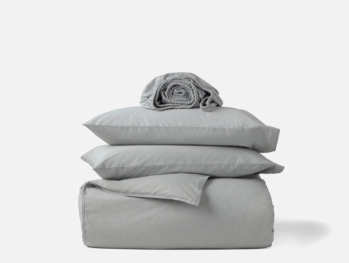 Organic Crinkled Percale™ Minimalist Bed Bundle | Graphite Chambray <swatch_color:Graphite Chambray>