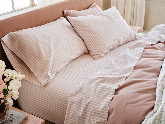 Organic Crinkled Percale™ Pillowcases - Coyuchi | Praline Stripe