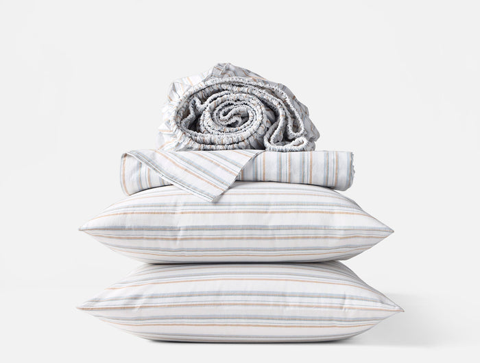 Organic Crinkled Percale™ Sheet Set - Coyuchi | Surf Stripe