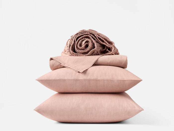 Organic Crinkled Percale™ Sheet Set - Coyuchi | Praline Chambray