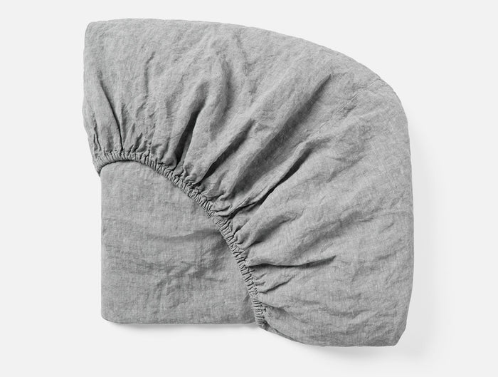 Organic Relaxed Linen Fitted Sheet - Coyuchi | Slate Chambray