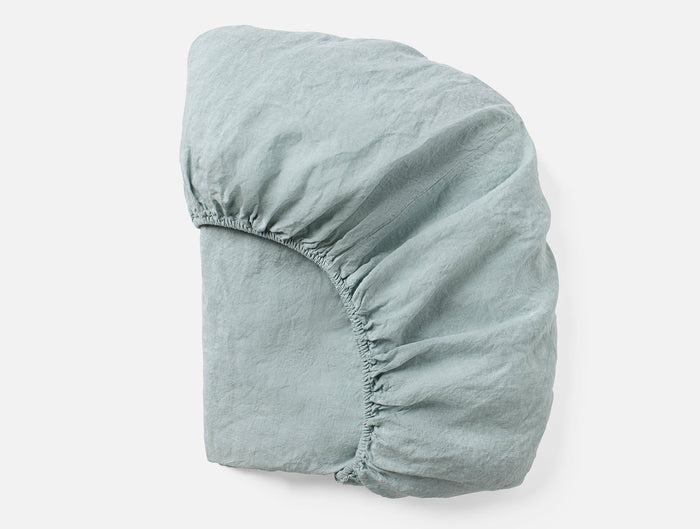 Organic Relaxed Linen Fitted Sheet - Coyuchi | Pacific Blue Chambray