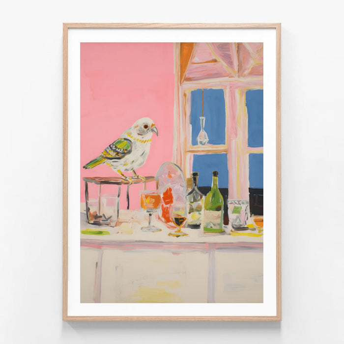 Out of the Cage oak framed print
