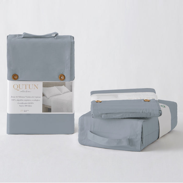 Funda de cojín algodón orgánico con doble pespunte color ceniza - Qutun - Presentación en bolsa de tela