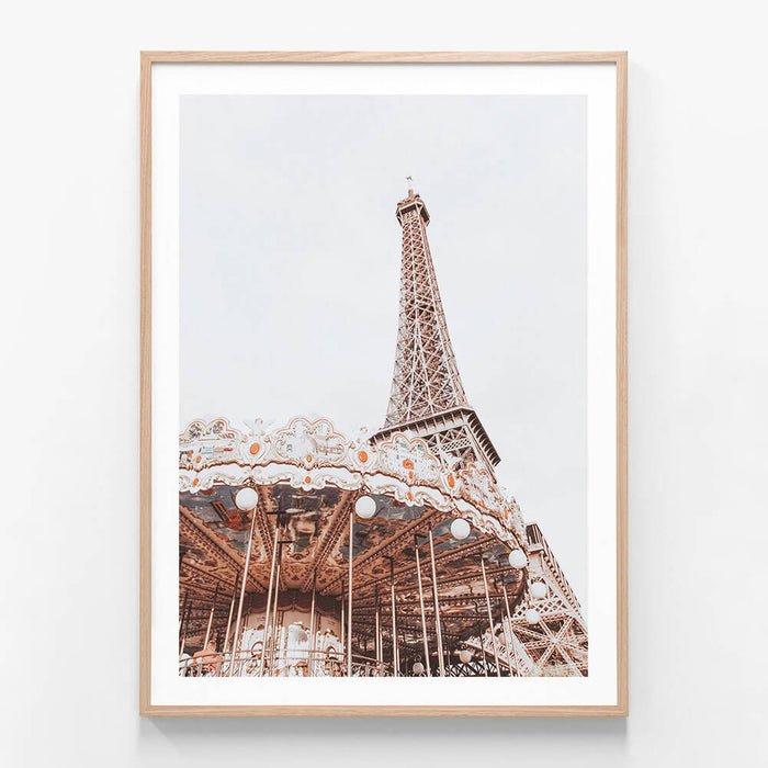 Paris Carousel 2 wall art print in oak frame