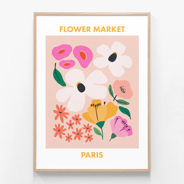 Paris Flower Market oak framed print