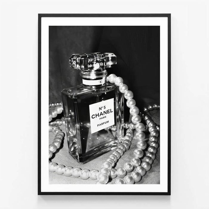 Perfume and Pearls wall art print in black frame