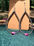 Pink Turquoise & Sterling Silver Pearl Teardrop Earrings