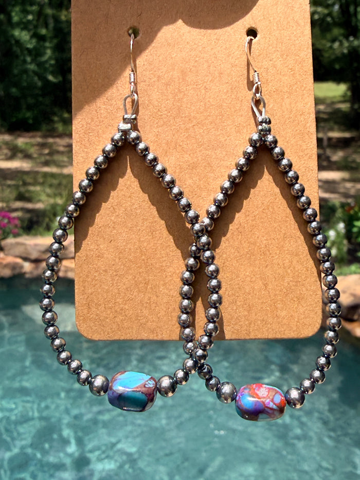 Pink Turquoise & Sterling Silver Pearl Teardrop Earrings