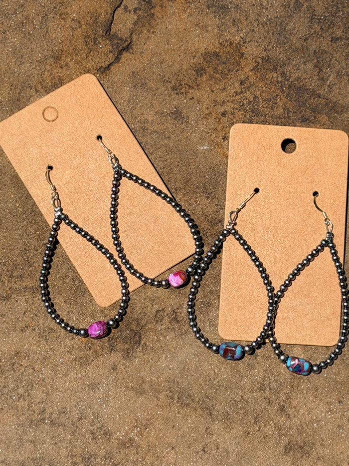 Pink Turquoise & Sterling Silver Pearl Teardrop Earrings