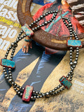 Pink/Turquoise Double Strand Choker