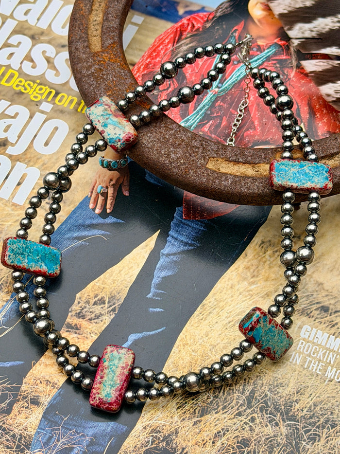 Pink/Turquoise Double Strand Choker
