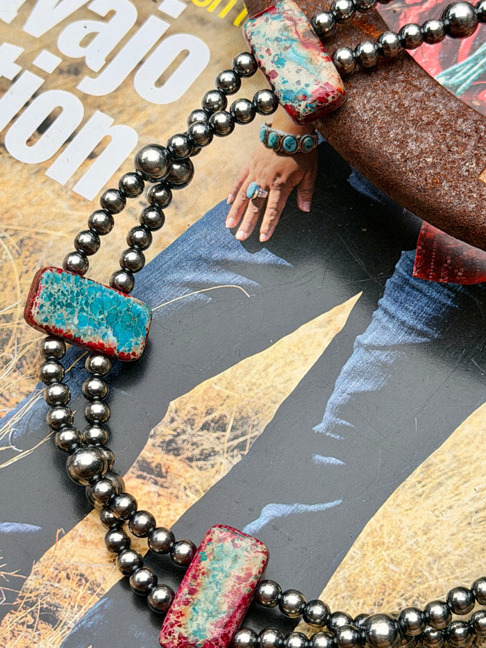 Pink/Turquoise Double Strand Choker