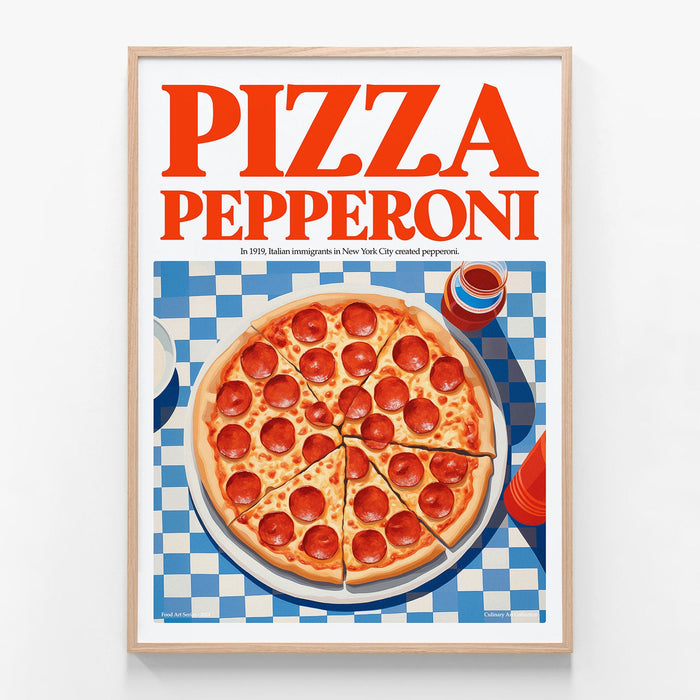 Pizza Pepperoni oak framed print