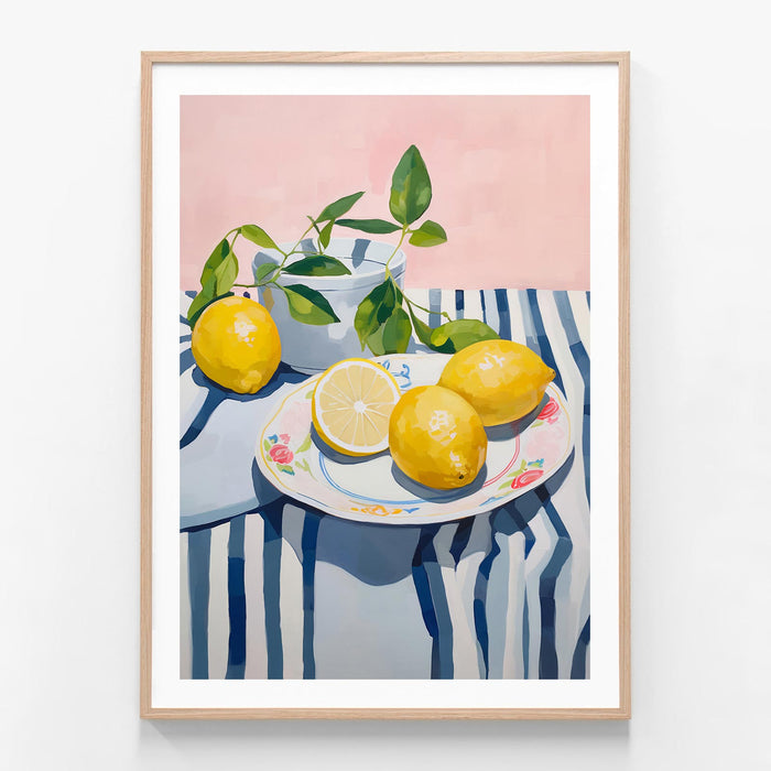 Plate of Lemons oak framed print