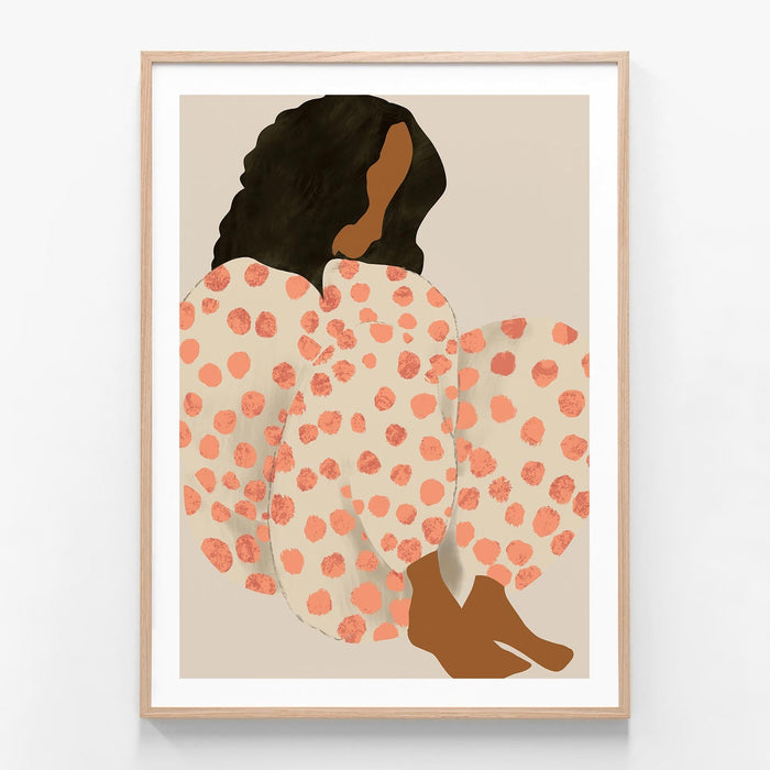Polka Pyjamas oak framed print