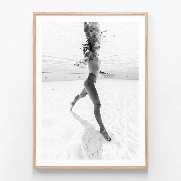 Pool Girl 2 wall art print in oak frame