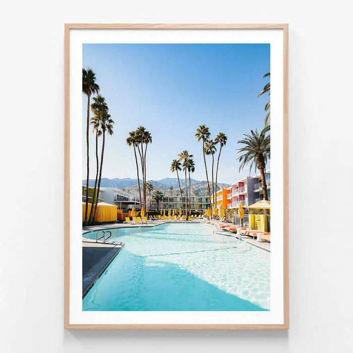 Pool Vibes wall art print in oak frame