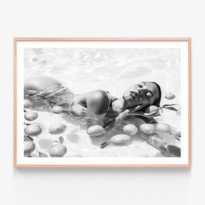 Poolside Fruits 2 wall art print in oak frame