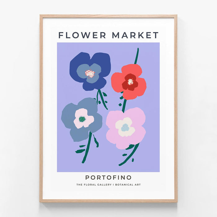 Portofino Flower Market oak framed print