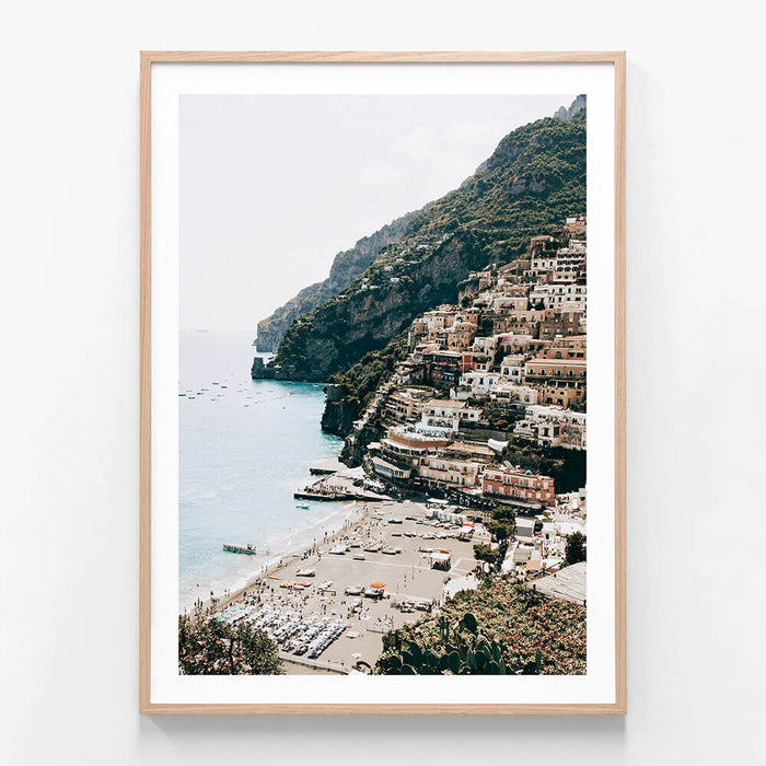 Positano from Above wall art print in oak frame