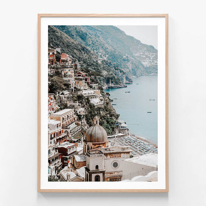 Positano 3 wall art print in oak frame