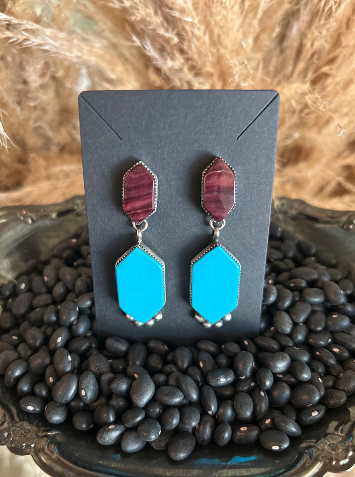 Purple Spiny and Bright Blue Turquoise Earrings by Selena Warner