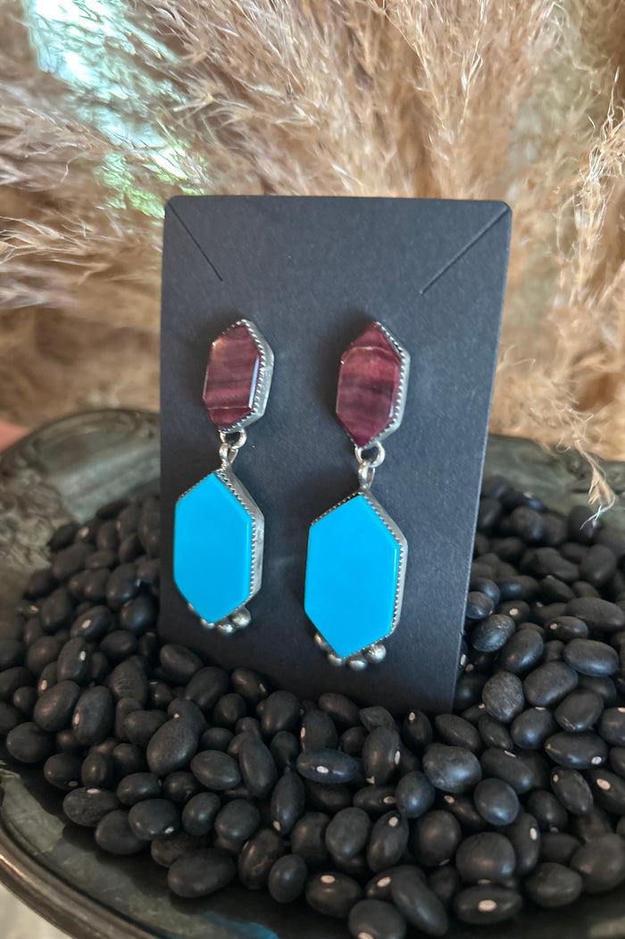 Purple Spiny and Bright Blue Turquoise Earrings by Selena Warner