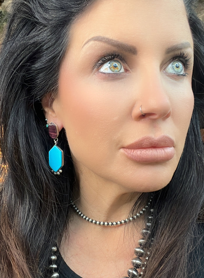 Purple Spiny and Bright Blue Turquoise Earrings by Selena Warner