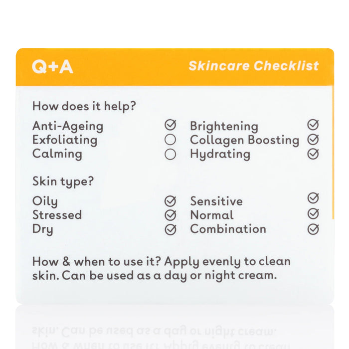 Skincare checklist with benefits and usage instructions on a white background