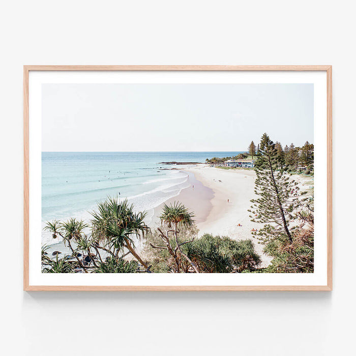 A coastal framed photo wall art print featuring Rainbow Bay beach Australia
