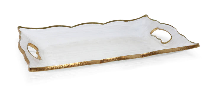Rectangular Glass Tray with Handles and Gold Rim