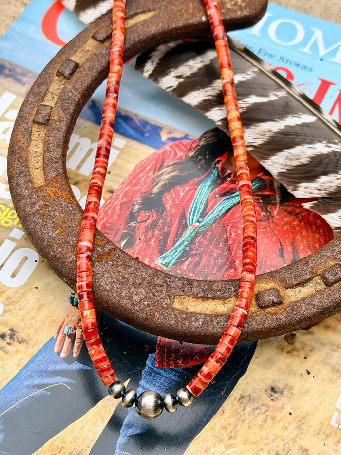 Red Spiny Oyster Desert Pearl Beaded Necklace