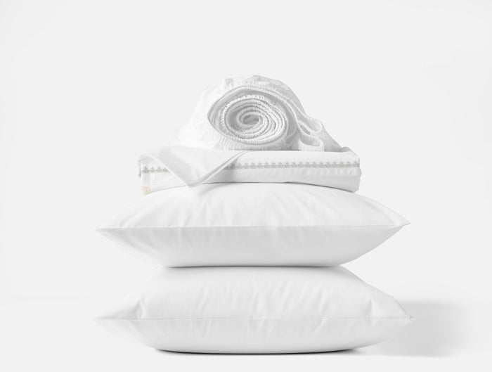 Floret Embroidered Organic Sheet Set - Coyuchi | Alpine White w/Stone
