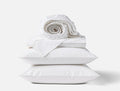 Vista Embroidered Organic Percale Sheet Set - Coyuchi | Alpine White w/Stone