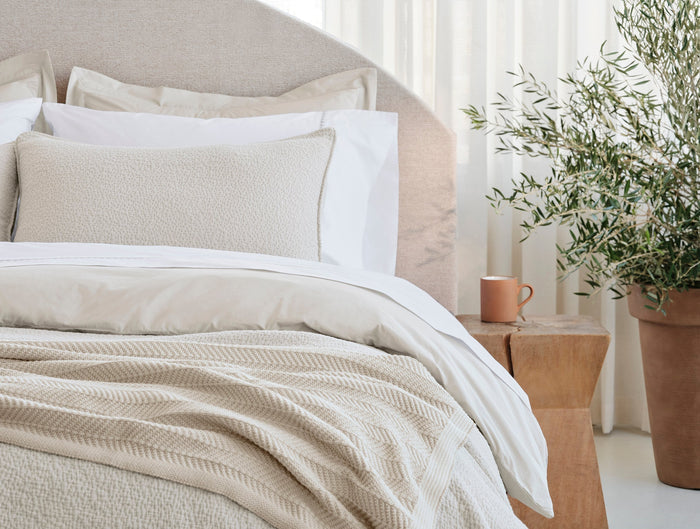 Floret Embroidered Organic Sheet Set - Coyuchi | Alpine White w/Stone