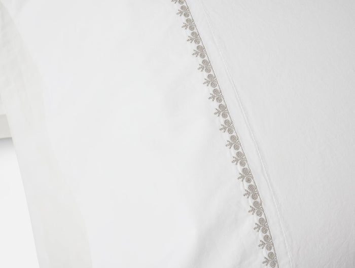 Floret Embroidered Organic Sheet Set - Coyuchi | Alpine White w/Stone