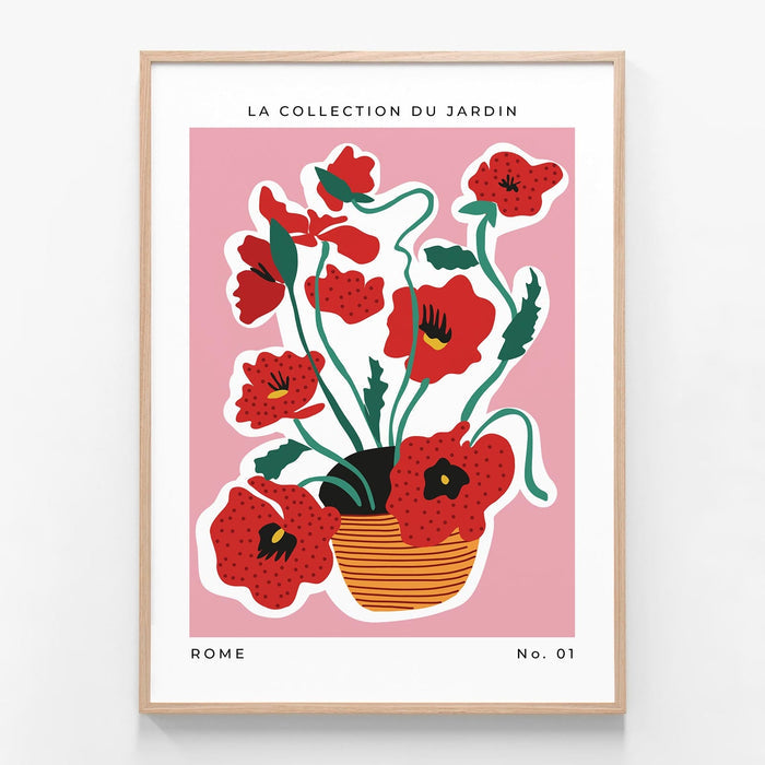 Rome Flower Market oak framed print