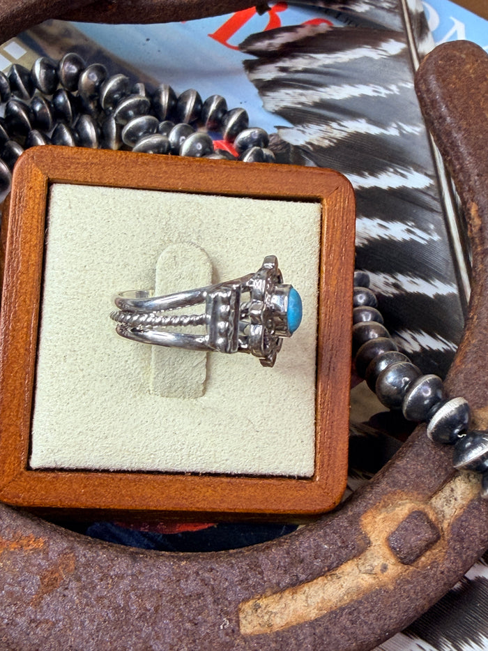 Running Bear Navajo Turquoise and Sterling Silver Ring size 8