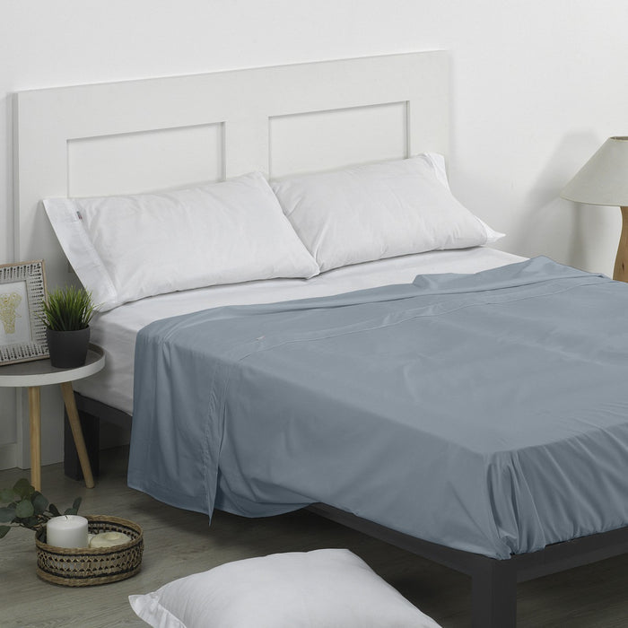 Sábana encimera percal acero escena de cama