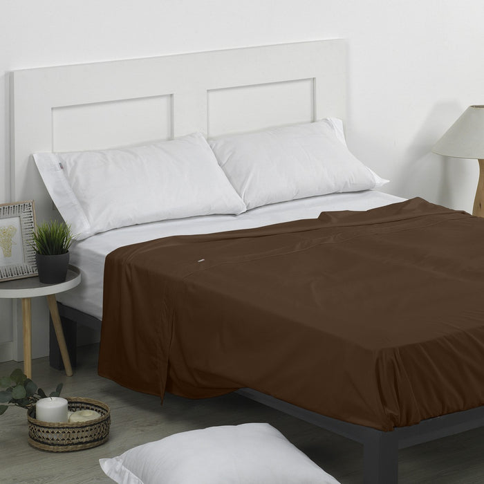 Sábana encimera percal chocolate escena de cama