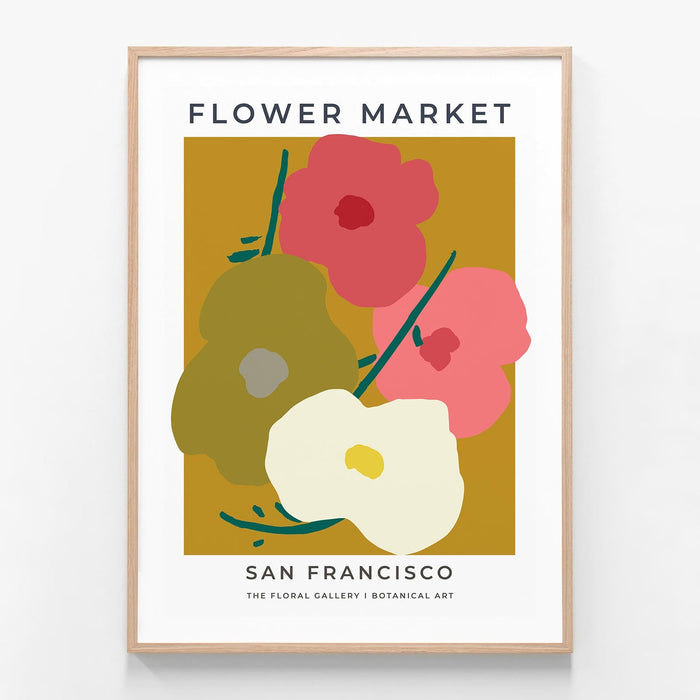 San Francisco Flower Market oak framed print