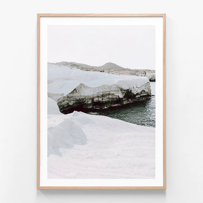 Sarakiniko Rocks wall art print in oak frame
