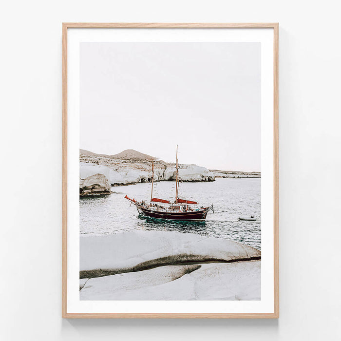 Sarakiniko Ship wall art print in oak frame