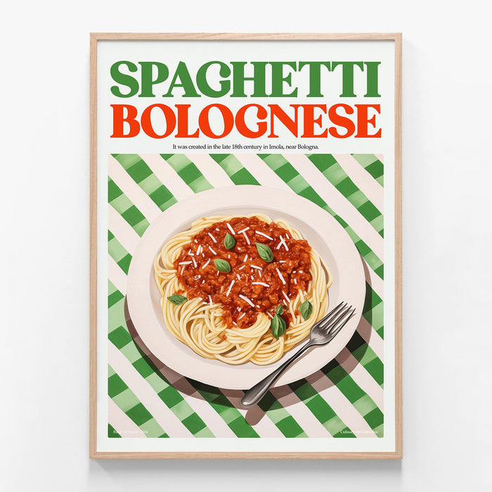 Spaghetti Bolognese oak framed print