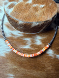 Spiny Oyster Heishi and Sterling Silver Necklace