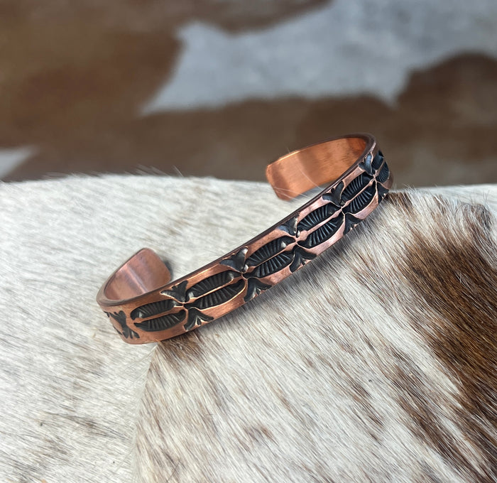 Stamped Copper Oxidized Cuff by Jerrold Tahe