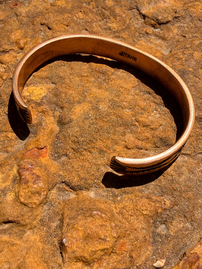 Stamped Copper Oxidized Cuff by Jerrold Tahe
